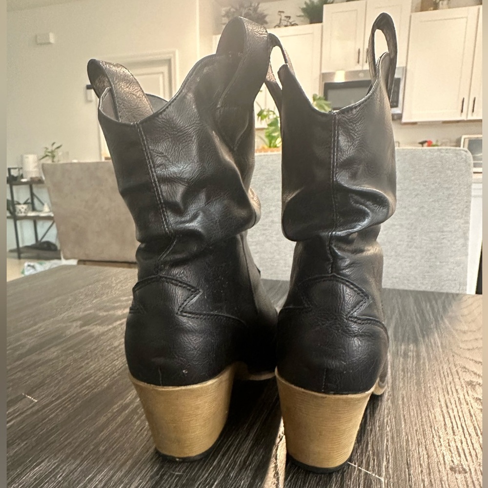 Faux Leather Ankle Cowboy Boots - Picture 2 of 5